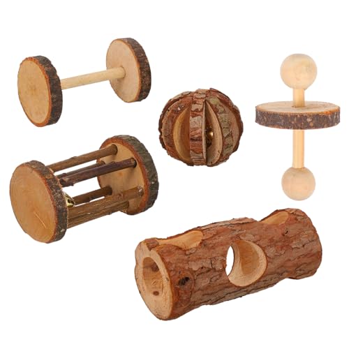 BAZEITFLOW Hamster Spielzeug Holzset 5 Stück Kauspielzeug Für Kleintiere Naturholz Für Hamster Zwerghamster Meerschweinchen Interaktives Ballbeißspielzeug Für Spaß Und Zahnpflege von BAZEITFLOW