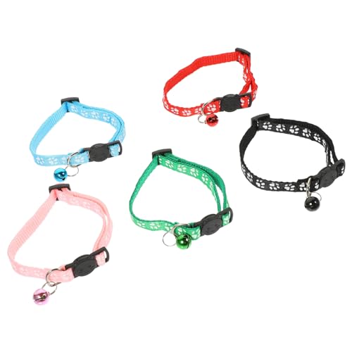 BAZEITFLOW 5 Stück Teiliges Katzenhalsband mit Bunten Pfotenaufdruck Verstellbar Hautfreundlich und Modisch Dekoratives Haustierzubehör für Katzen für Outdoor und Partys von BAZEITFLOW