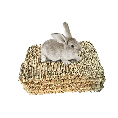 BAZEITFLOW 5 Stück Teiliges Natürliche Grasmatte als Kauspielzeug und Bett für Kaninchen Meerschweinchen Hamster Langlebige Handgewebte Einstreu Matte für Kleine Haustiere Schützt Pfoten und von BAZEITFLOW
