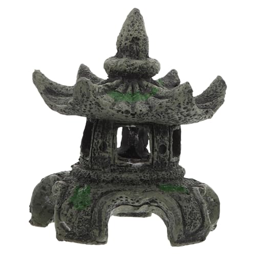 BAZEITFLOW Aquariumdekoration Fischversteck Brunnen Aquarienhöhlen Teich Fisch Aquarium Dekoration Tunnel kleines Pagodenmodell Pagode Statue Mini-Pagoden-Gartenstatue Aquarienverzierung Harz von BAZEITFLOW