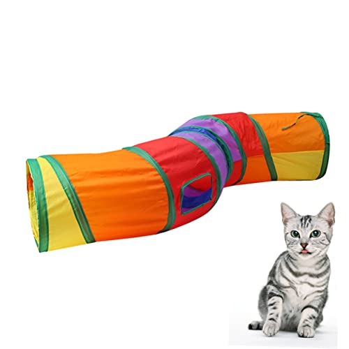 BAZEITFLOW Faltbarer Katzentunnel in Regenbogenfarben Langlebiges Katzenspielzeug für Katzen Praktischer Spieltunnel für Drinnen Platzsparend und Attraktiv Interaktives Pet Toy für von BAZEITFLOW