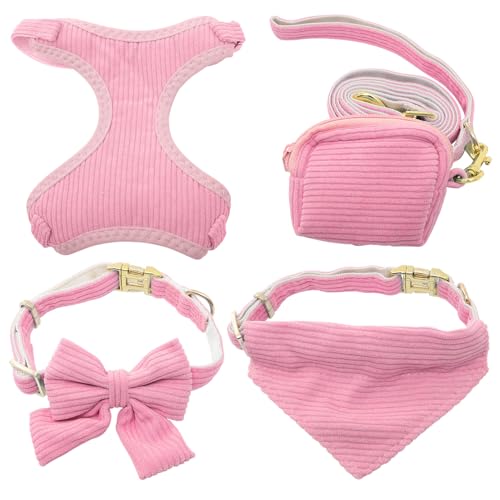 BAZEITFLOW Hundeweste Geschirr Set für Kleine Hunde Atmungsaktiv Leicht Verstellbar Strapazierfähig mit Leine und Bandana Komfortables Brustgeschirr für Outdoor-spaziergänge Rosa S von BAZEITFLOW