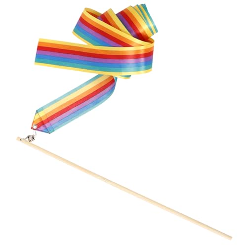 BAZEITFLOW Interaktiver Katzenstab mit Regenbogenbändern Langlebiger Holzgriff und Katzen für Drinnen Fördert Aktivität und Geistige Stimulation Geeignet für Katzenarten von BAZEITFLOW