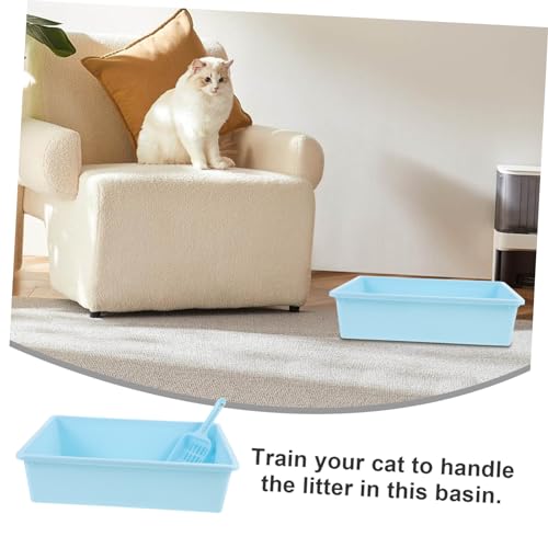 BAZEITFLOW Katzenstreu Klein Blau Offene Katzentoilette aus Robustem PP mit Großem Innenraum Langlebig und Formstabil Praktischer Katzenschaufel für Einfache und Katzentraining von BAZEITFLOW