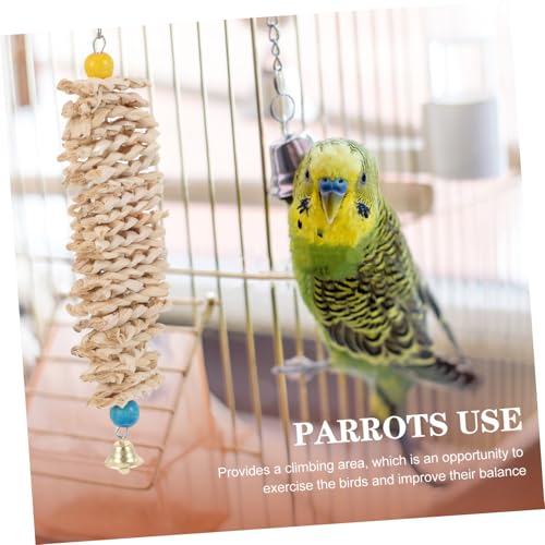 BAZEITFLOW Natürliche Papageien Kauspielzeug aus Maisblatt mit Glocke Langlebige Vogelkäfig Schaukel zum Aufhängen Großes Lustiges für Wellensittiche und Andere Vögel Zufällige Farbe von BAZEITFLOW