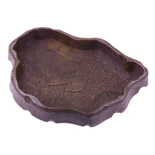 BAZEITFLOW Reptilien Schale aus Resin Praktische Flache Wasserschale für Schildkröten und Kleine Echsen Vielseitiger Napf für Futter und Wasser Langlebig und Kompakt S Dunkelbraun von BAZEITFLOW