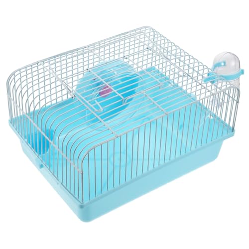 BAZEITFLOW Tragbarer Kleintierkäfig mit Futter Wassernapf Laufradspielzeug Langlebiger Hamsterkäfig für Zwerghamster und Kleine Haustiere für Zuhause und Unterwegs Blau von BAZEITFLOW