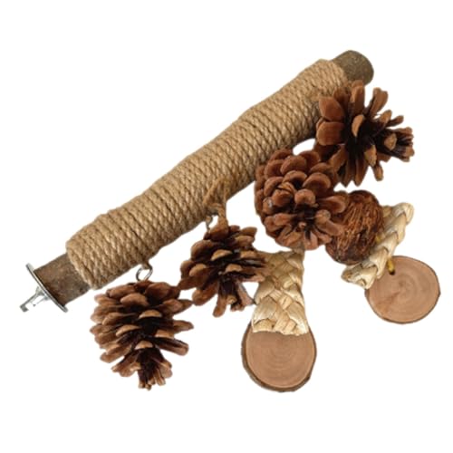 BAZEITFLOW Vogel Sitzstange mit Tannenzapfen Holz Kauspielzeug für Wellensittiche Papageien Käfig Zubehör Langlebig Stabil für Vogel Krallenpflege und Beschäftigung von BAZEITFLOW