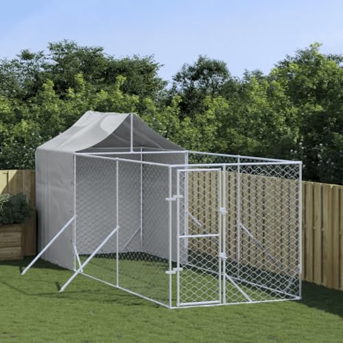 BAZZI Hundekäfig, Hundekäfig, Hundekäfig, Hundekäfig, Hundekäfige, Hundehütte für den Außenbereich, Dach Silber, 2 x 6 x 2,5 m, verzinkter Stahl von BAZZI