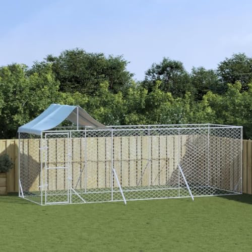 BAZZI Hundekäfig, Hundekäfig, Hundekäfig, Hundekäfig, Hundekäfige, Hundehütte für den Außenbereich, Dach Silber 6 x 2 x 2,5 m verzinkter Stahl von BAZZI