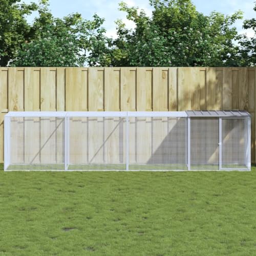 BAZZI Outdoor Hühnerkäfig mit Dach, Hühnerstall aus Stahl, 403x98x90 cm, Hellgraues Hühnergehege, Freilandhaltung, Geflügelstall, Hühnerhaus, Kleintierstall, Kaninchenkäfig, Aus Verzinktem Stahl von BAZZI