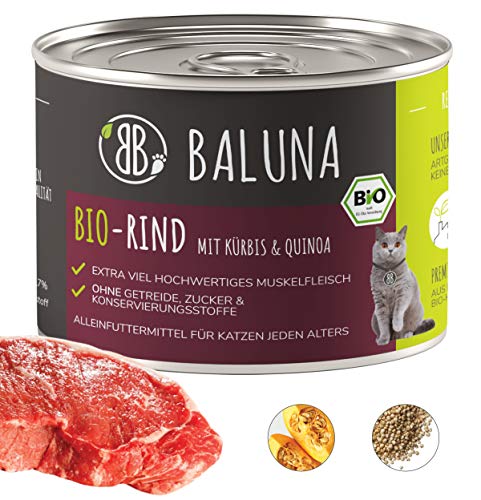 BALUNA Bio Katzenfutter | Von Bio-Höfen aus der Region | Hergestellt in DEU | Hoher Fleischanteil (Bio-Rind, 6x200g) von BB BALUNA