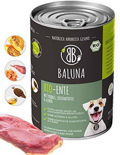 Baluna Bio-Ente Hundefutter | Von Bio-Höfen aus der Region | Hergestellt in DE | Hoher Fleischanteil | Bio-Ente 6x400g von BB BALUNA