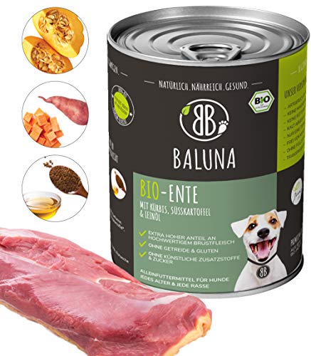 Baluna Bio-Ente Hundefutter | Von Bio-Höfen aus der Region | Hergestellt in DE | Hoher Fleischanteil | Bio-Ente 6x800g von BB BALUNA