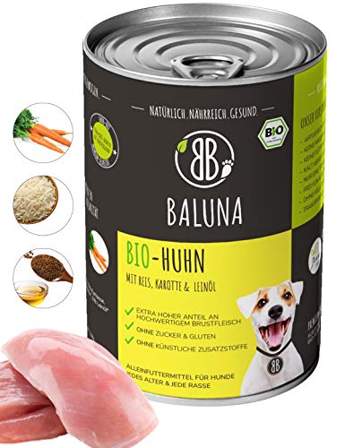 Baluna Bio-Huhn Hundefutter | Von Bio-Höfen aus der Region | Hergestellt in DE | Hoher Fleischanteil Bio-Huhn 400g von BB BALUNA