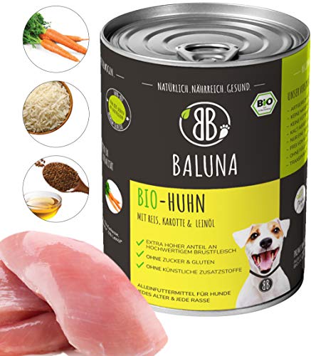 Baluna Bio Hundefutter | Von Bio-Höfen aus der Region | Hergestellt in DE | Hoher Fleischanteil (Bio-Huhn, 6x800g) von BB BALUNA