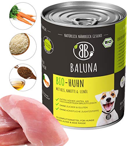 Baluna Bio-Huhn Hundefutter | Von Bio-Höfen aus der Region | Hergestellt in DE | Hoher Fleischanteil | Bio-Huhn 6x800g von BB BALUNA