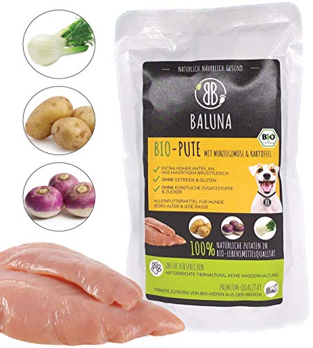 Baluna Bio Hundefutter | Von Bio-Höfen aus der Region | Hergestellt in DE | Hoher Fleischanteil (Bio-Pute, 15x150g) von BB BALUNA