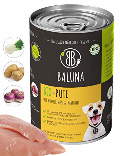 Baluna Bio Hundefutter | Von Bio-Höfen aus der Region | Hergestellt in DE | Hoher Fleischanteil (Bio-Pute, 6x400g) von BB BALUNA