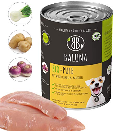 Baluna Bio Hundefutter | Von Bio-Höfen aus der Region | Hergestellt in DE | Hoher Fleischanteil (Bio-Pute, 6x800g) von BB BALUNA