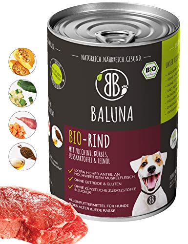 Baluna Bio-Rind Hundefutter | Von Bio-Höfen aus der Region | Hergestellt in DE | Hoher Fleischanteil | Bio-Rind, 6x400g von BB BALUNA