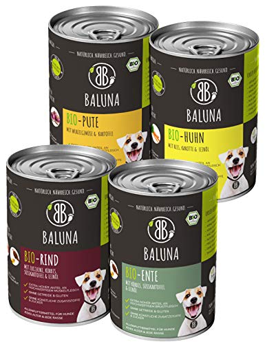 Baluna Bio Hundefutter | Von Bio-Höfen aus der Region | Hergestellt in DE | Hoher Fleischanteil (Probierpaket, 4x400g) von BB BALUNA