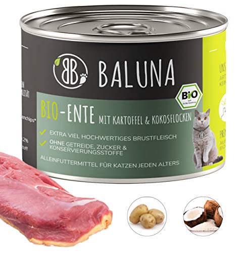 Baluna Bio Katzenfutter | Von Bio-Höfen aus der Region | Hergestellt in DEU | Hoher Fleischanteil (Bio-Ente, 6x200g) von BB BALUNA
