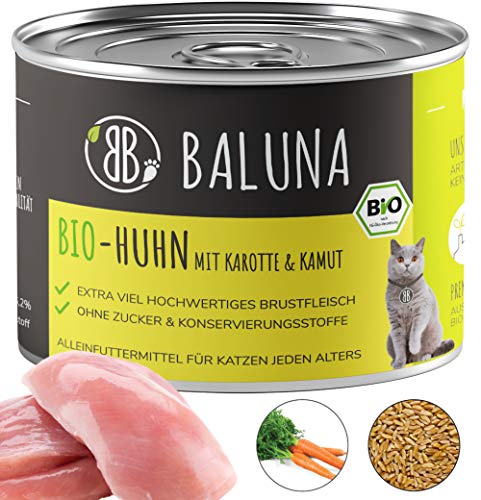 Baluna Bio Katzenfutter | Von Bio-Höfen aus der Region | Hergestellt in DEU | Hoher Fleischanteil (Bio-Huhn, 6x200g) von BB BALUNA