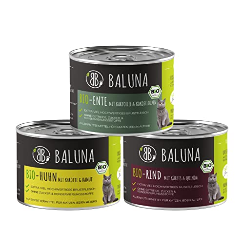 Baluna Bio Katzenfutter | Von Bio-Höfen aus der Region | Hergestellt in DEU | Hoher Fleischanteil (Probierpaket, 3x200g) von BB BALUNA