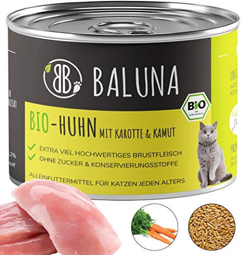 Baluna Bio Katzenfutter | Von Bio-Höfen aus der Region | Hergestellt in DEU | Hoher Fleischanteil - Bio-Huhn, 200g von BB BALUNA