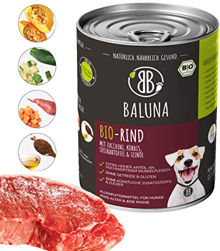 Baluna Bio-Rind Hundefutter | Von Bio-Höfen aus der Region | Hergestellt in DE | Hoher Fleischanteil | Bio-Rind 6x800g von BB BALUNA