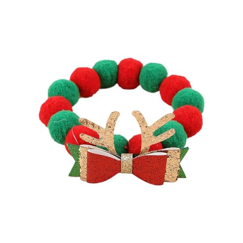 Weihnachts-Hundehalsband mit Fliege, rot/grün, niedlich, verstellbar, buntes Haarball, für kleine, mittelgroße und große Hunde Weihnachts-Hundehalsband mit Fliege, rot/grün, niedlich, verstellbar, buntes Haarball, für kleine, mittelgroße und große Hunde von BBASILIYSD