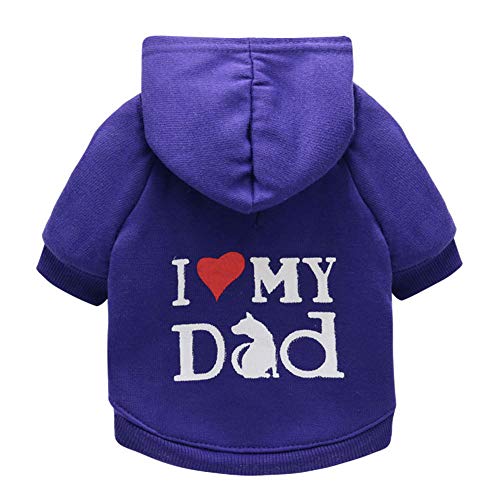 BBEART Haustier-Kleidung, Hunde-Kapuzenshirt "I Love My Dad" für kleine Hunde und Katzen (XL, Violett) von BBEART