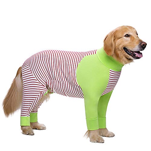 BBEART Haustier-Kleidung, Hunde-Streifen-Hemd, leichter Schlafanzug mit 4 Beinen, Overall aus Baumwolle, Einteiler für mittelgroße und große Hunde (Nr. 26, rot) von BBEART