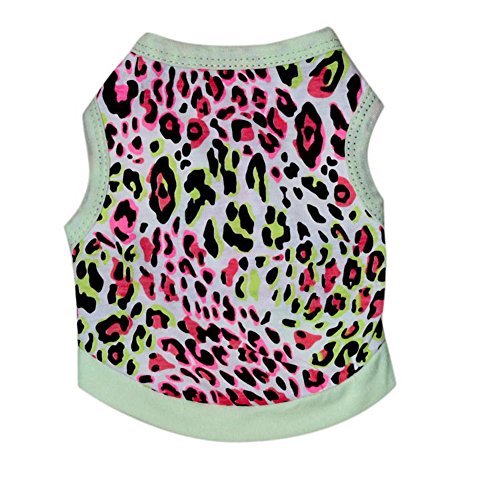 BBEART Haustierkleidung, Leoparden-Print T-Shirt Welpe Katze Baumwolle Weste Kleidung Bekleidung Frühling Sommer Atmungsaktiv Ärmelloses Geschirr Kostüme für Kleine Hunde (XS, Aqua) von BBEART