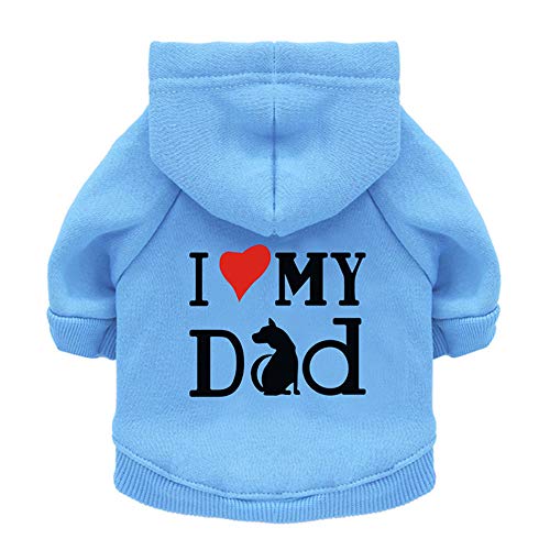 Haustier-Kleidung, Hunde-Kapuzenshirt "I Love My Dad", Welpen-Sweatshirt für kleine Hunde und Katzen, Größe L, Blau von BBEART