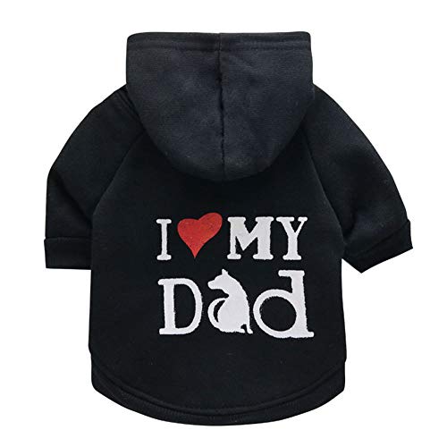 Haustier-Kleidung, Hunde-Kapuzenshirt I Love My Dad Welpen-Sweatshirt für kleine Hunde und Katzen, Größe L, Schwarz von BBEART