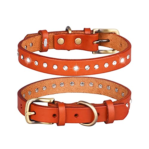 Haustierhalsband, Bling Strass Leder Halsband Verstellbares Welpen Halsband für kleine mittelgroße Hunde (L, Orange) von BBEART