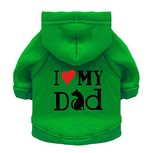 Haustierkleidung, Hunde-Kapuzenpullover, Shirt I Love My Dad, Welpen-Sweatshirt für kleine Hunde und Katzen (XL, Grün) von BBEART
