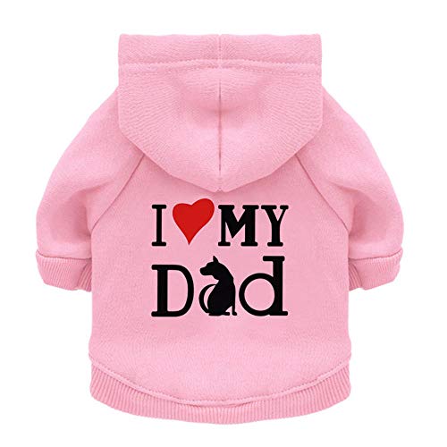 Haustierkleidung, Hunde-Kapuzenpullover, Shirt I Love My Dad, Welpen-Sweatshirt für kleine Hunde und Katzen (XL, Rosa) von BBEART