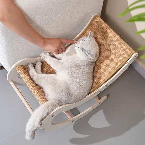 Katzenbett Katzen Hängematte Erhöhtes Katzenhängemattenbett, Sisalkratzermatte, 2-in-1-Katzenbett aus Holz mit Abnehmbarem Untergestell, Kleine Hundeschaukel, Schaukelstuhl, Katzenmöbel (Color : Brow von BBHW