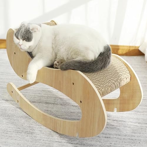 Katzenbett Katzen Hängematte Hölzernes Katzenhängematten-Schaukelbett, Katzenschaukelstuhl Erhöhtes Kätzchenbett mit Rubbelkarton, 2 in 1 Katzenliege, Wiege, Bett, Leicht Zusammenzubauen (Color : Cat von BBHW