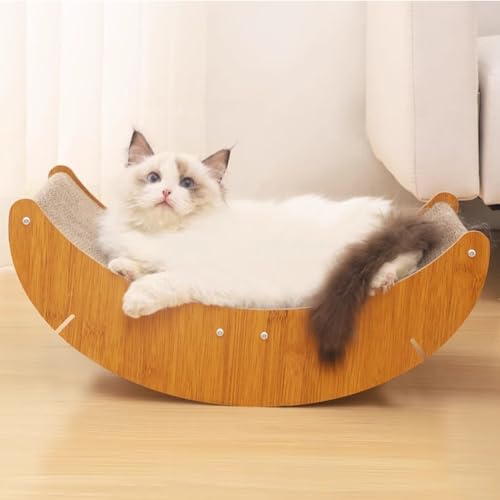 Katzenbett Katzen Hängematte Katzenkratzbett, 2-in-1-Katzenschaukelstuhl und Schlafbett, Robuste Tiermöbel aus Holz und Pappe, Mehrzweck-Hängematten-Schaukelbett für Katzen (Color : Cat Scratcher Bed von BBHW