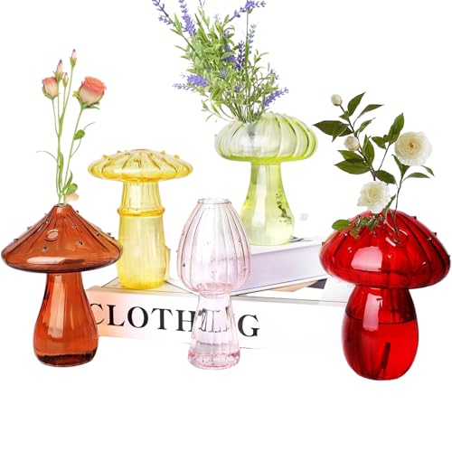 Pilz-Glas-Pflanzgefäß, Zimmerpflanzen-Anzuchtstation mit 5 einzigartigen farbigen Vasen, Mini-Terrarium für Pflanzen, stilvolle Glas-Blumenvasen, niedliche Hydrokultur-Pflanzgefäße von BBRGIRL