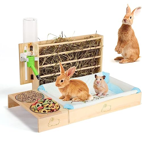 BBTISG Kaninchen Heu Futterspender Heuraufe Kaninchen 4 in 1 Multifunktionale große Heuraufe Holz Futterspender mit Katzentoilette und Schüsseln, Heuhalter, Toilette, Wasserspender BBTISG Kaninchen Heu Futterspender Heuraufe Kaninchen 4 in 1 Multifunktionale große Heuraufe Holz Futterspender mit Katzentoilette und Schüsseln, Heuhalter, Toilette, Wasserspender von BBTISG