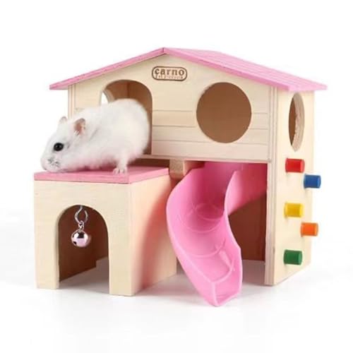 BBTISG Hamsterversteck aus Holz, Hamster-Spielplatz, Versteck mit Höhlentreppe, abnehmbares Schloss mit Rampe für Zwerg-Rennmäuse, goldener Bär und andere kleine Haustiere (Rosa) von BBTISG