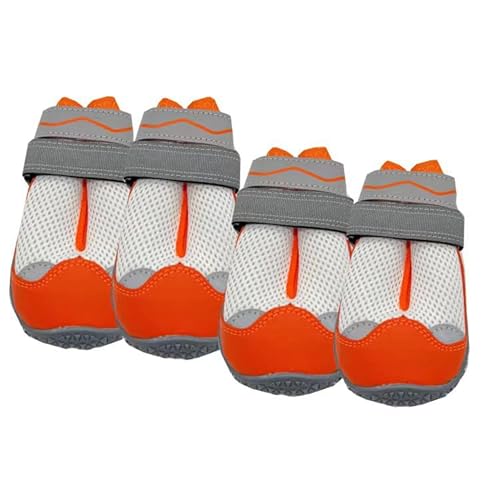 Hunde-Winterstiefel, wasserdicht, rutschfest, Pfotenschutz, verstellbare Hundeschuhe mit reflektierendem Riemen, zum Wandern, Spazierengehen, Outdoor, Boden (4,5 cm, Orange), 4 Stück von BBTISG