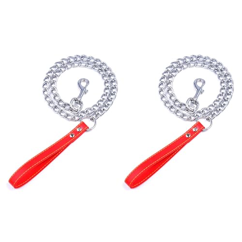 Hundeleine aus Metall, 120 cm, Leder und Metall, kaufest, für Welpen, kleine und mittelgroße Hunde, Rot, 2 Stück Hundeleine aus Metall, 120 cm, Leder und Metall, kaufest, für Welpen, kleine und mittelgroße Hunde, Rot, 2 Stück von BBTISG