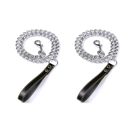 Hundeleine aus Metall, 120 cm, Leder und Metall, kaufest, für Welpen, kleine und mittelgroße Hunde, Schwarz, 2 Stück Hundeleine aus Metall, 120 cm, Leder und Metall, kaufest, für Welpen, kleine und mittelgroße Hunde, Schwarz, 2 Stück von BBTISG