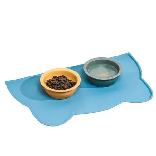 Rutschfeste Silikon-Hundenapf-Matte, 44 x 24 cm, rutschfest, wasserdicht, für Futter und Wasser, verhindert Verschütten (Blau, Einheitsgröße) von BBTISG